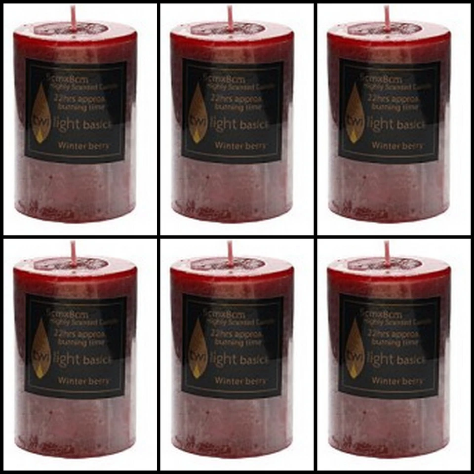 6x Scented Pillar Candle Dark Red Candles Winter Berry Candle 5x8cm Bulk - image 1 of 1