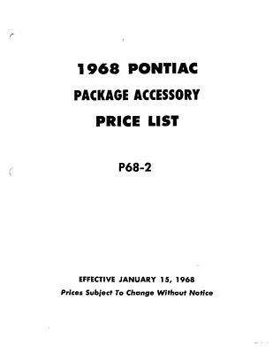 1968 Pontiac OEM Accessory Part Number and Description List - Image 1 of 2