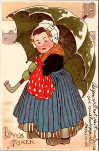 Love's Token Dutch Girl with Umbrella Postcard - Picture 1 of 2