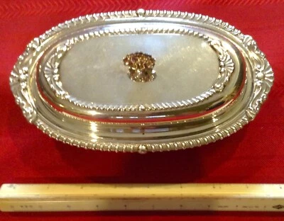 Plato de mantequilla plateado con tapa Sheridan Silver Company años 60 floreciente Foto 1 de 4