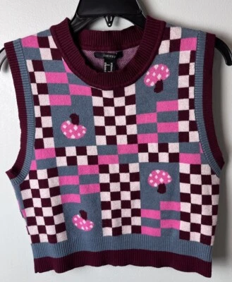 Suéter cropped cogumelo colete cropped pulôver marrom xadrez chalé núcleo G - Imagem 1 de 4