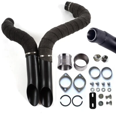 2" LAF Exhaust Pipes w/ Torque Cone for Harley Sportster Softail Black Wrapped - Image 1 of 4