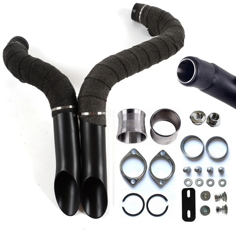 2" LAF Exhaust Pipes w/ Torque Cone for Harley Sportster Softail Black Wrapped - Image 1 of 4