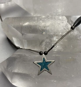 "Colgante estrella turquesa triturada vintage de plata esterlina 18"" collar de plata líquida" - Imagen 1 de 8
