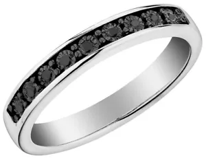 Black Diamond Stackable Ring in Sterling Silver - Picture 1 of 20