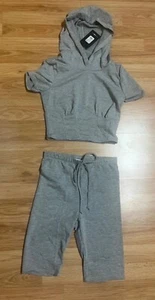 NWT Small Fashion Nova Of Corset Does Heather Grey Gray Biker Short Set Hoodie - Picture 1 of 4