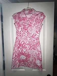 EUC Lilly Pulitzer Get Spotted Dress Pink White Lion Print Cut Out Back Size XS - Picture 1 of 6