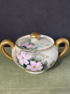 D&C Zuckerdose mit Deckel Limoges Frankreich floral schön signiert vom Künstler Sahne - Bild 1 von 11