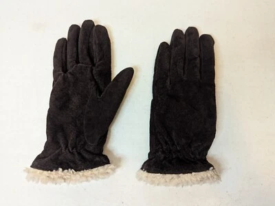 Isotoners Womens Black Suede Gloves White Faux Fur Lining Size L - Image 1 of 4