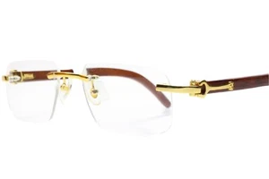 Myriad Eyewear ME00420 Gold & Wood Rimless Designer Luxury Italy Eyeglasses 55mm - Picture 1 of 9