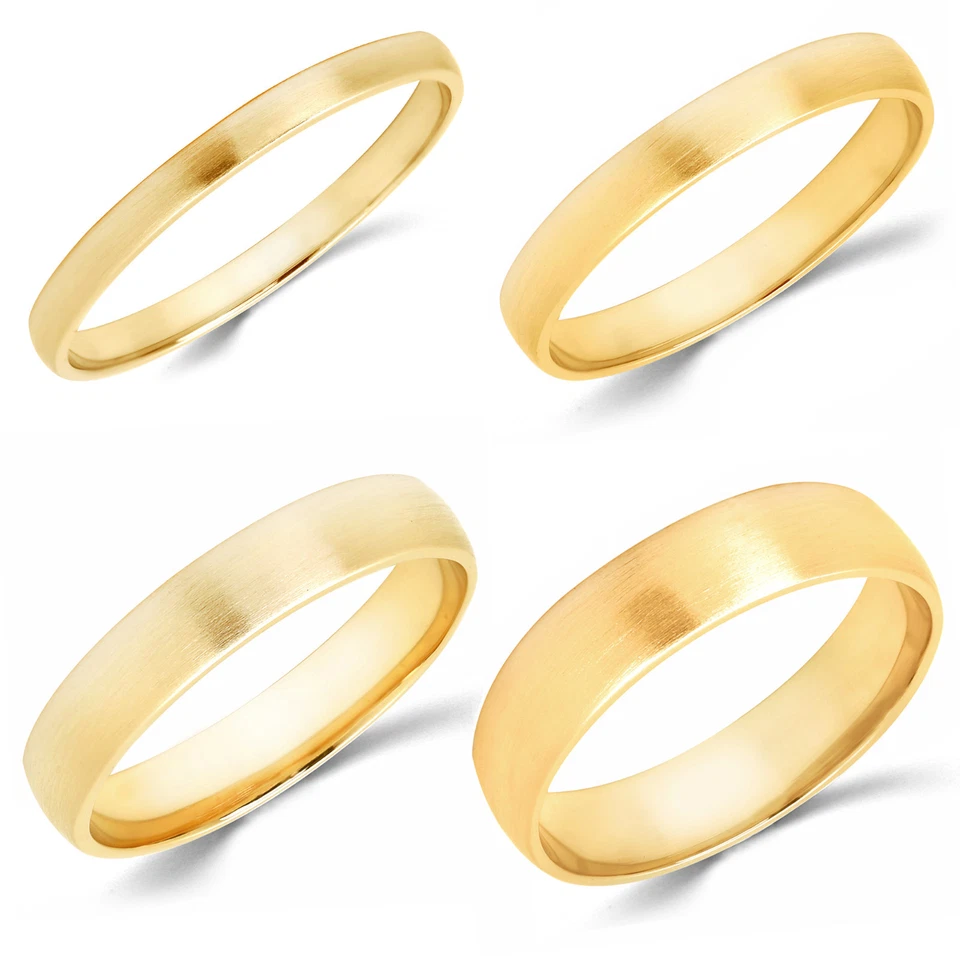 10K Yellow Gold 2mm 3mm 4mm 5mm Brush Comfort Finish Fit Wedding Band Ring - Image 1 of 4
