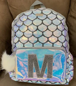 JUSTICE BACKPACK INITIAL “M” MERMAID SEQUINS SHIMMERING IRIDESCENT - Picture 1 of 2