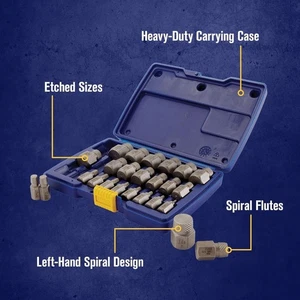 Irwin Hanson 53227 25 Piece Spiral Flute Screw Extractor Set Range 1/8 to 7/8" - Bild 1 von 3