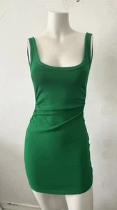 Zara Square Neck Emerald Green Tank Top Ruched Gathered Side Mini Dress medium - Picture 1 of 8