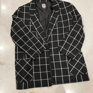 Chaqueta Blazer Anne Klein Negro Blanco Cuadros Longline Talla L Carrera - Imagen 1 de 9
