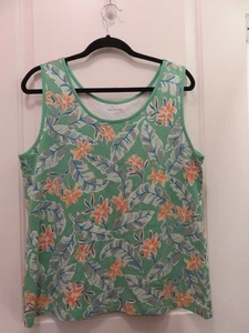 Lands End Damen ÄRMELLOSES T-Shirt TANK GRÜN ORANGE WEISS GEBLÜMT GRÖSSE LARGE - Bild 1 von 5