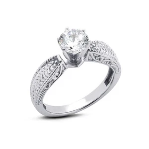 0.54ct D SI1 Round Natural Diamond White Gold Vintage Solitaire Engagement Ring - Picture 1 of 6