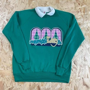 Sudadera De Colección Años 80 Gráfico Gato Cuello Verde Cottage Core Jerzees XL - Imagen 1 de 5