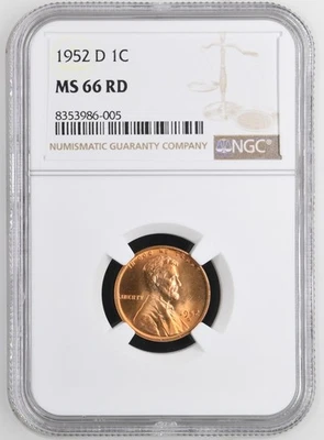 1952 D Lincoln Wheat Cent Penny NGC MS-66 RD -005 - Image 1 of 2