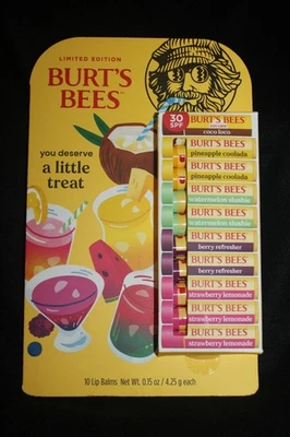BURT'S Burts Burt BEES diversión en el sol EDICIÓN LIMITADA sabores 10 bálsamos labiales PACK Foto 1 de 4