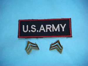 CINTA DE BOLSILLO DEL EJÉRCITO DE ESTADOS UNIDOS + PAR DE INSIGNIAS DE CUELLO DE METAL DE SARGENTO - Imagen 1 de 2