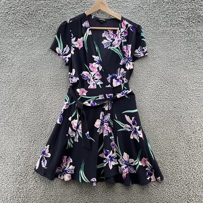 Yumi Kim Dress Womens XS Navy Blue Floral Print Kennedy Silk Fit Flare Wrap Mini - Image 1 of 4