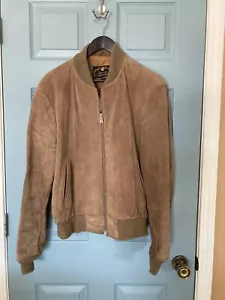 Mens Genuine Cowhide Split Brown Full Zip Jacket With Knit Accents Size 44 - Picture 1 of 9