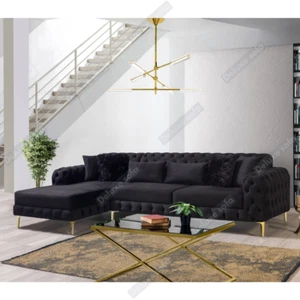 Luxury Chaise Longue Corner Lounge Chesterfield Velvet Settee Couch Suite Sofa - Picture 1 of 20