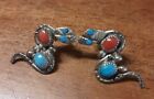 Vintage Sterling Ray Neito Navajo Coral And Turquoise Snake Earrings