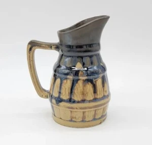 Vintage French Country Barrel Pitcher Pottery 5 inch Black To Cobalt Drip Glaze - Picture 1 of 8