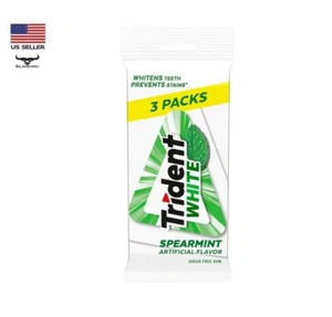 Paquete de 3 chicles Trident White menta verde sin azúcar blanquea dientes previene manchas - Imagen 1 de 1