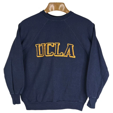VTG UCLA Crew Neck Sweatshirt Size Medium Blue Pullover Felt Letters Cut Tag Cover