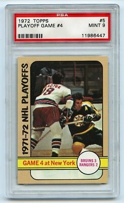 1972-73 TOPPS #5 PLAYOFF GAME 4 BRUINS RANGERS 2 GRADED 9.0 MINT (2021-49) - Image 1 of 4