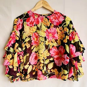 Valentines Rose 90s Vintage Floral Flamenco Blouse Size 8 Chiffon Nineties 1990s - Bild 1 von 11