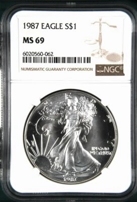 1987 American Silver Eagle $1 NGC MS69  - Image 1 of 2