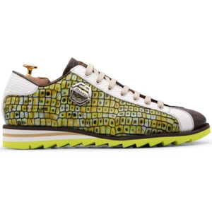 Sneakers Harris Firenze 1913 dipinte a mano in pelle stampata giallo taglia 11 USA - Foto 1 di 4