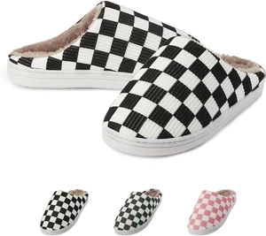 Slippers for Women Men with Memory Foam,Checkered Slippers for Women,Unisex Fuzz - Picture 1 of 13