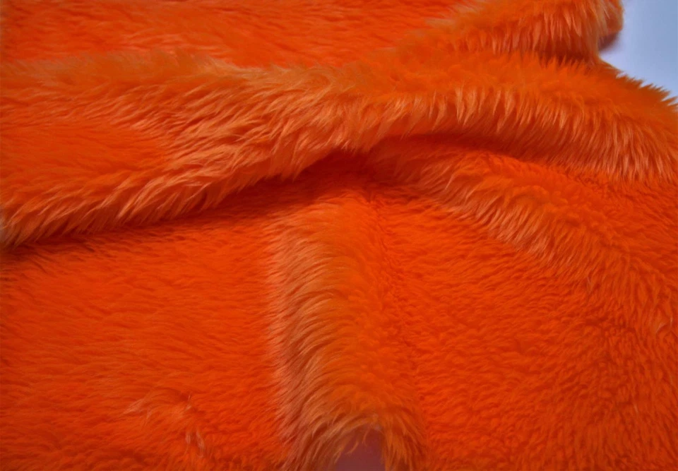 Plain Fun Faux Fur Fabric Material - BRIGHT ORANGE - Image 1 of 3