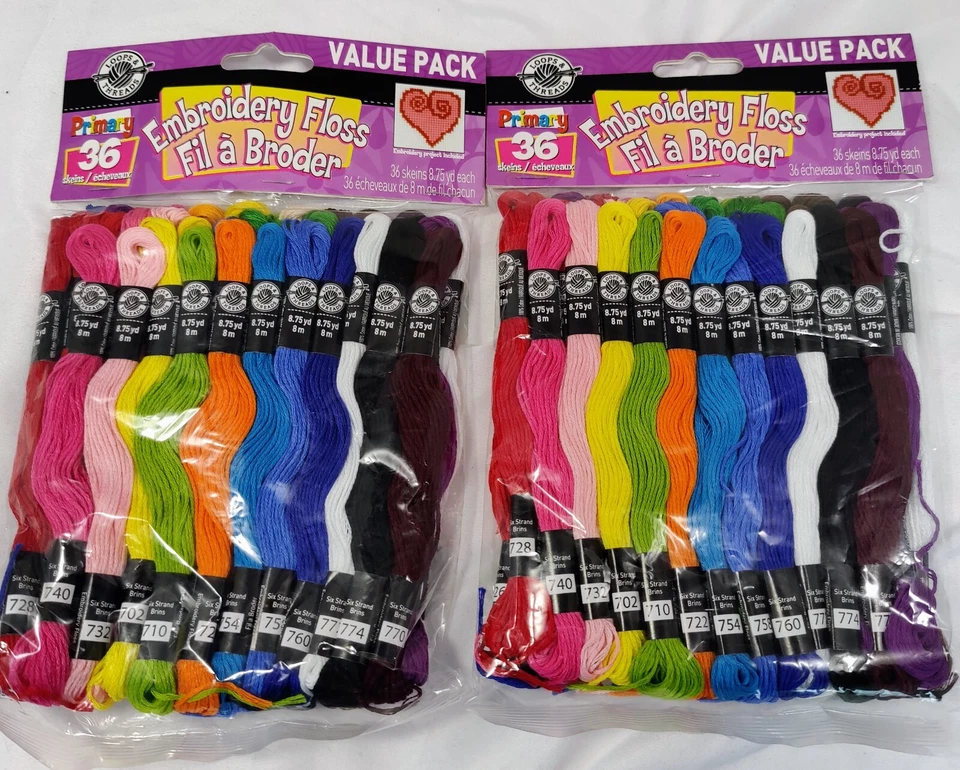 LOT OF 2 NIP LOOPS & THREADS EMBROIDERY FLOSS 8.75 YARDS 36 SKEINS PRIMARY - Image 1 of 3