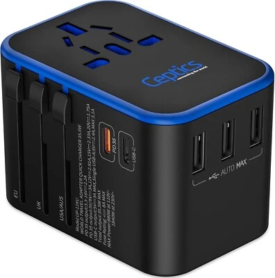 Ceptics Universal Travel Adapter with USB-C PD & QC 3.0 – 33.5W, 110–220V - Image 1 of 4