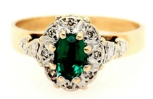 Emerald & Diamond 9ct Yellow Gold Cluster Ring - Picture 1 of 12