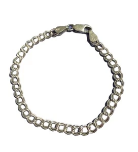 7” Sterling Silver 925 Double Loop Charm Bracelet Italy - Picture 1 of 3