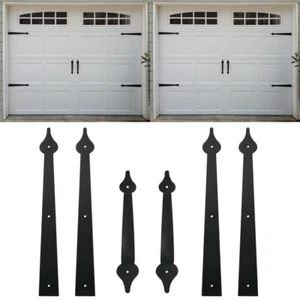6 Pcs Decorative Garage Door Curb Appeal Hinges Handles Hardware Kit Color Black - Picture 1 of 11