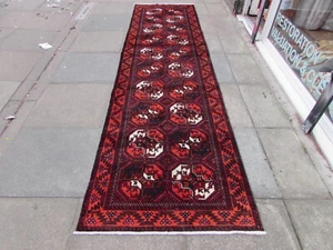Vintage Traditional Hand Made Oriental Brown Wool Narrow Long Runner 365x97cm - Picture 1 of 12