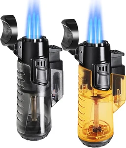 Torch Lighter 2 Pack Butane Refillable Triple Jet Flame Torch Lighters Windproof - Picture 1 of 11