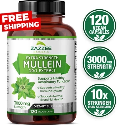 Extrato de Mullein Zazzee Extra Strength 10:1, 3000 mg de Força, 120 Cápsulas Veganas - Imagem 1 de 4