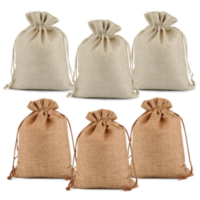 Burlap Gift Bags Wedding Hessian Jute Bags Linen Jewelry Pouches Party Favors - Image 1 of 4