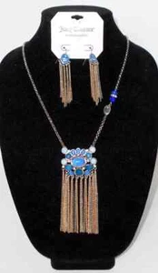 Juicy Couture Cabochon And Fringe Necklace & Fringe Drop Earrings NWT - Picture 1 of 2