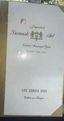 Table cloth napkins Damask Set Combed Mercerized Yarn Cotton + Rayon Daisy vtg - Image 1 of 4