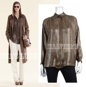 GUCCI SHIRT DARK BROWN SILK JACQUARD OVERSIZED BLOUSE TOP $1,250 sz IT 38 / US 2 - Picture 1 of 11